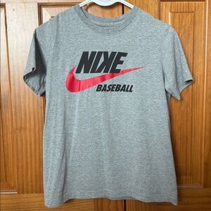 Nike Youth Boys Baseball T Shirt Large Gray Black Red